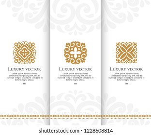 Set of vector emblem. Elegant, classic elements. Can be used for jewelry, beauty and fashion industry. Great for logo, monogram, invitation, flyer, menu, brochure, background, or any desired idea.