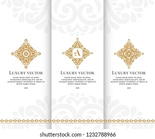 Set of vector emblem. Elegant, classic elements. Can be used for jewelry, beauty and fashion industry. Great for logo, monogram, invitation, flyer, menu, brochure, background, or any desired idea.