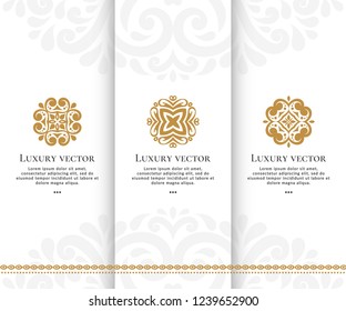 Set of vector emblem. Elegant, classic elements. Can be used for jewelry, beauty and fashion industry. Great for logo, monogram, invitation, flyer, menu, brochure, background, or any desired idea.