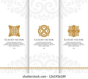 Set of vector emblem. Elegant, classic elements. Can be used for jewelry, beauty and fashion industry. Great for logo, monogram, invitation, flyer, menu, brochure, background, or any desired idea.