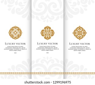 Set of vector emblem. Elegant, classic elements. Can be used for jewelry, beauty and fashion industry. Great for logo, monogram, invitation, flyer, menu, brochure, background, or any desired idea.