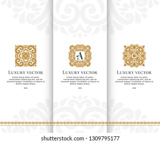 Set of vector emblem. Elegant, classic elements. Can be used for jewelry, beauty and fashion industry. Great for logo, monogram, invitation, flyer, menu, brochure, background, or any desired idea.