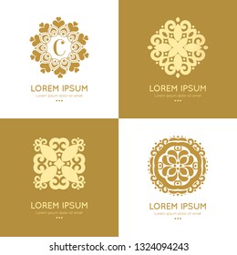 Set of vector emblem. Elegant, classic elements. Can be used for jewelry, beauty and fashion industry. Great for logo, monogram, invitation, flyer, menu, brochure, background, or any desired idea.