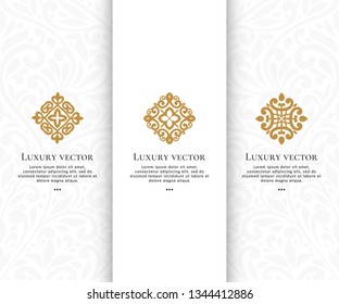 Set of vector emblem. Elegant, classic elements. Can be used for jewelry, beauty and fashion industry. Great for logo, monogram, invitation, flyer, menu, brochure, background, or any desired idea.