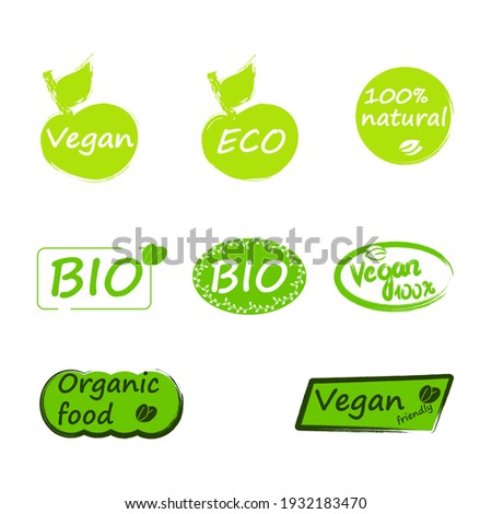 Set of vector emblem with inscriptions vegan, eco, bio, organic
