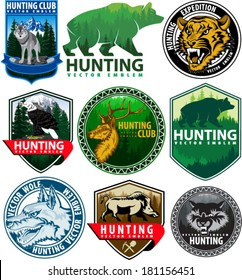 set of vector emblem with wild wolf, tiger, beer, hog, deer end eagle