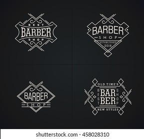 Set of vector emblems Barber Shop in vintage style. Modern linear minimalism.
 Design for Logos, Stamp, Badges, Signboard, t-shirts and others.
