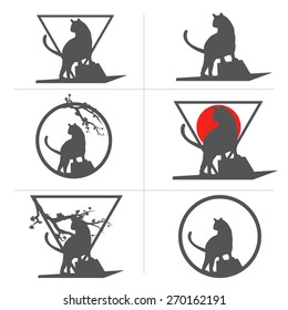 Set of vector emblems with cats