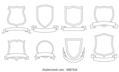 Set of vector emblems, crests, shields and scrolls