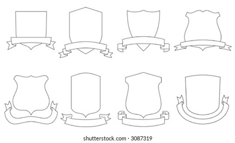 Set of vector emblems, crests, shields and scrolls