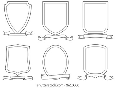 Set of vector emblems, crests, shields and scrolls