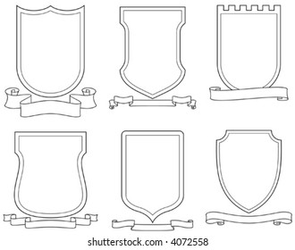 Set of vector emblems, crests, shields and scrolls