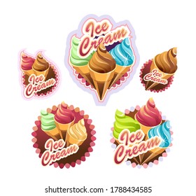set of vector emblems ice cream cone on white isolated background