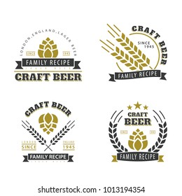 Set of vector emblems. Illustration of the logo of homemade beer. Kraft design. Sticker for advertising your design. Hipster style and fashion.