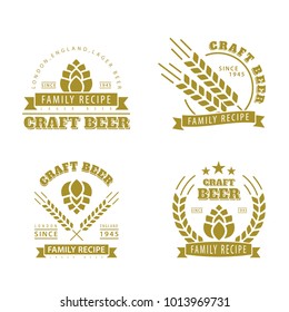 Set of vector emblems. Illustration of the logo of homemade beer. Kraft design. Sticker for advertising your design. Hipster style and fashion.