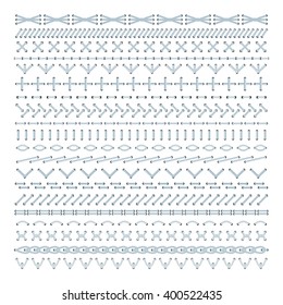 Set Of Vector Embroidery Stitch Pattern Brushes. Ethnic Craft Design. Cross Borders