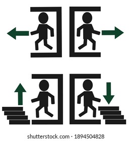 Set of vector emergency exit signs.  Safety signs set.  Emergency fire exit door 