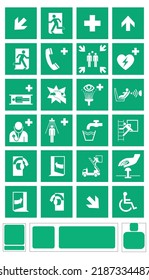 set of vector emergency and first aid sign iso standard icon pictogram 