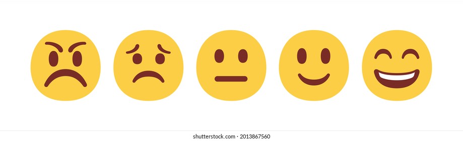 Set of vector emoji ranking bar symbols. Face icons for rating or feedback buttons. Satisfaction level rate. Customer and user review, survey or vote concept.