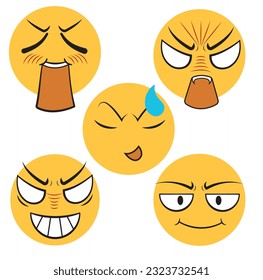 Set of vector emoticons, emojis, with anime expressions pack 2.