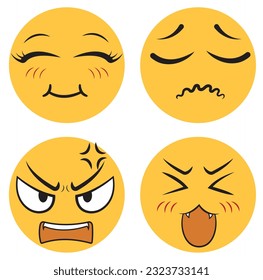 Set of vector emoticons, emojis, with anime expressions pack 3.