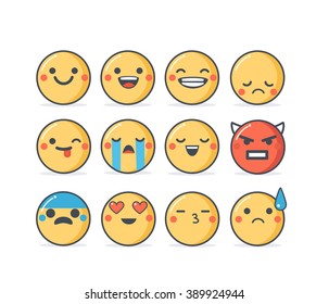 
Set of vector emoticons in line style, emoji isolated on white background. Cute icons.