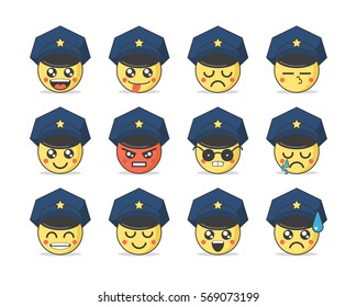 Set of vector emoticons in line style, emoji isolated on white background. Cute police icons.