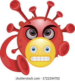 Set of vector emoticons on a white background. The virus attacks.