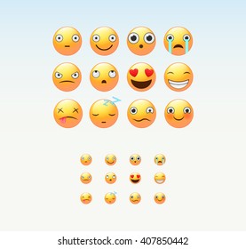 Set of vector emoticons. Smile icons. Isolated vector illustration on white background. Vector Emoji flat design, vector illustration.