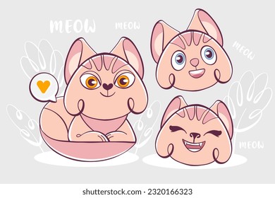 Set of vector emotion character cute cat in cartoon style.
