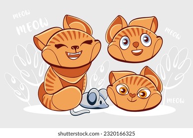 Set of vector emotion character cute cat in cartoon style.