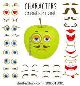 Set of vector emotions. Creation characters. Eyes, mouth, eyebrows, mustache to create different faces