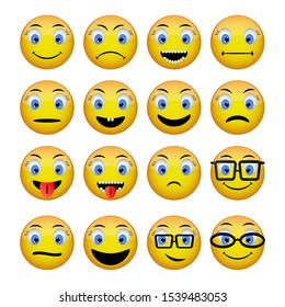 Set of vector emotions, yellow round faces.