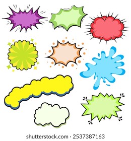 Set vector empty colorful speech bubbles for chat messages, message boxes, balloons, labels, price tags, stickers, posters, badges. Speech signs, communication frames.
