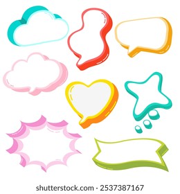 Set vector empty colorful speech bubbles for chat messages, message boxes, balloons, labels, price tags, stickers, posters, badges. Speech signs, communication frames.