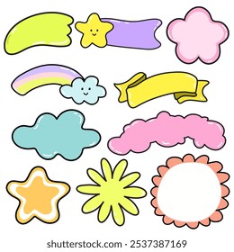 Establecer burbujas de discurso de colores vacíos de Vector para mensajes de chat, cuadros de mensajes, globos, etiquetas, etiquetas de Precio, pegatinas, carteles, insignias. Señales de voz, marcos de comunicación.