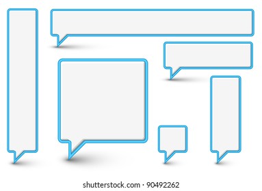 Set of vector empty plastic Comic Clouds and bubbles with blue border