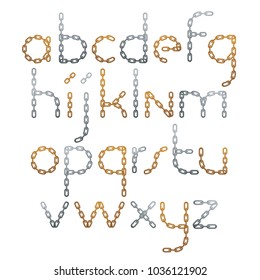 Set of vector English alphabet letters isolated. Lower case decorative font created using metal connected chain link.