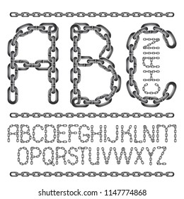 Set of vector English alphabet letters, abc isolated. Capital decorative font created using connected chain link.