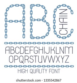 Set of vector English alphabet letters, abc isolated. Upper case creative font made with steel chain link, joined link.