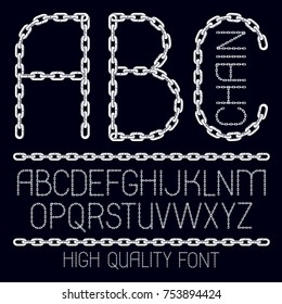 Set of vector English alphabet letters, abc isolated. Capital decorative font created using connected chain link.