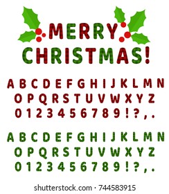 Set of vector english alphabet. Uppercase letters. Merry Christmas.