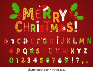 Set of vector english alphabet. Uppercase letters. Merry Christmas.
