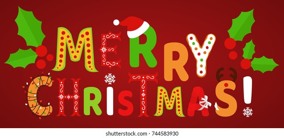 Set of vector english alphabet. Uppercase letters. Merry Christmas.