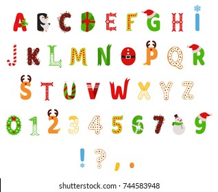 Set of vector english alphabet. Uppercase letters. Merry Christmas.