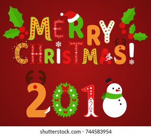 Set of vector english alphabet. Uppercase letters. Merry Christmas.