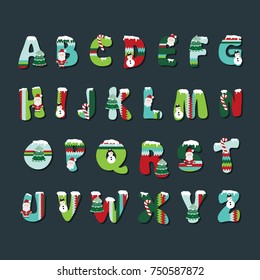 Set Of Vector English Alphabet. Uppercase Letters. Merry Christmas. Christmas Alphabet 