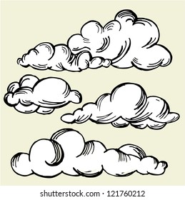 Set of vector engraving clouds