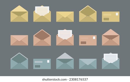 Set of vector envelopes. Different letters, envelopes, message.