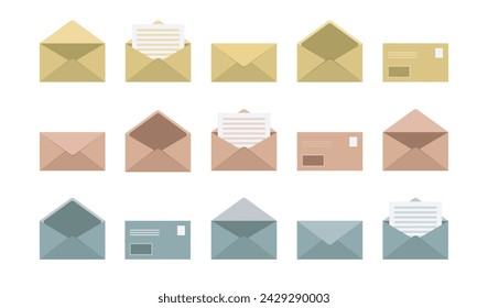 Set of vector envelopes. Different letters, envelopes, message.